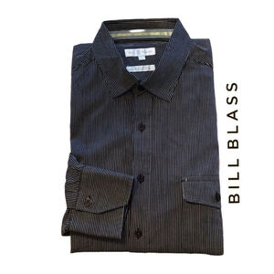 Bill Blass Pinstripe Shirt w/roll up sleeve‎ button and tab, Size L